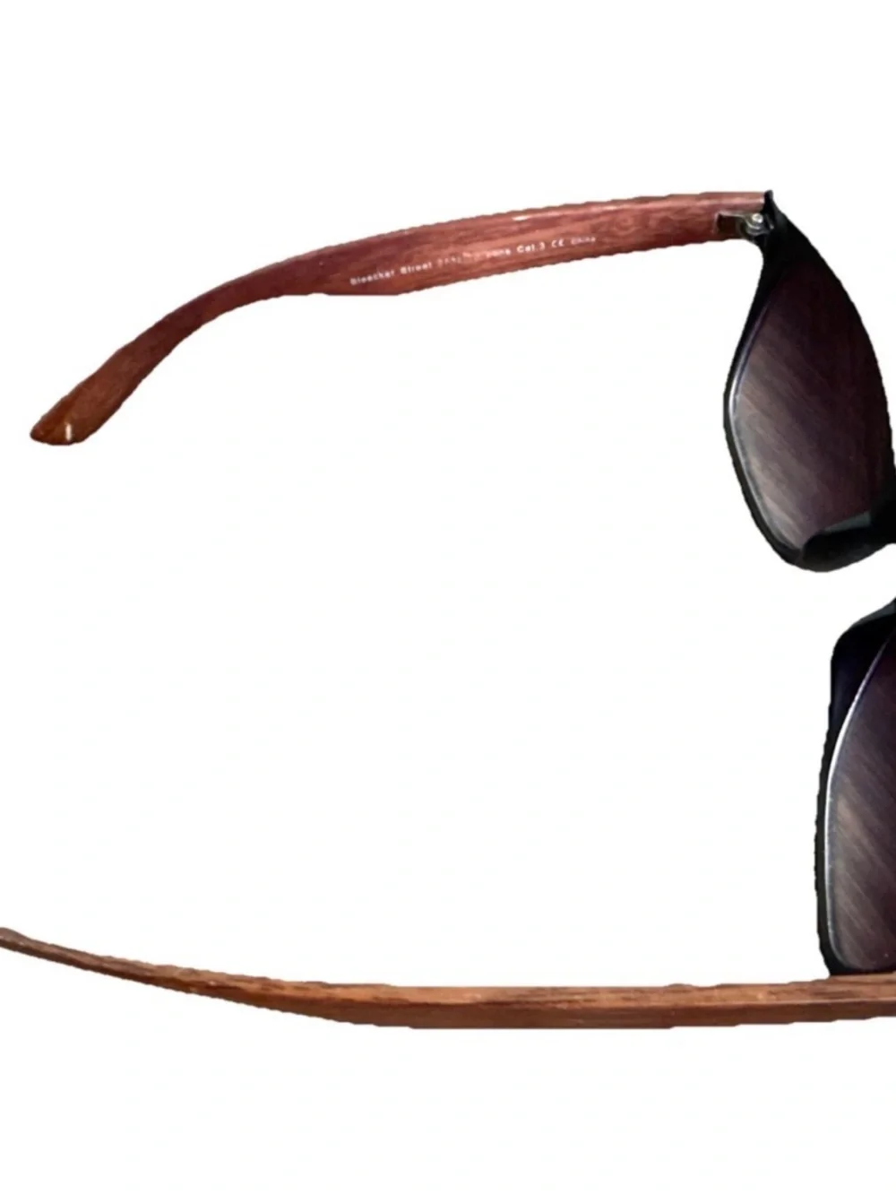 Hurley Sunglasses Bleaker Street 2732-75 Wooden Temples Dark Black Lenses W/Case